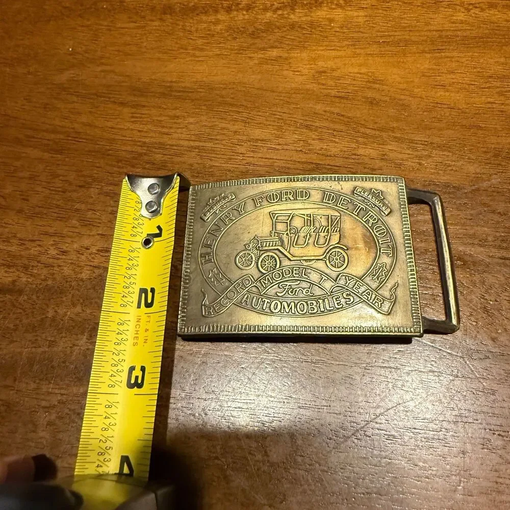 Vintage Henry Ford Detroit Model T Belt Buckle Brass Record Year Automobile